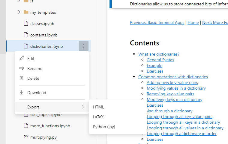 Export feature
